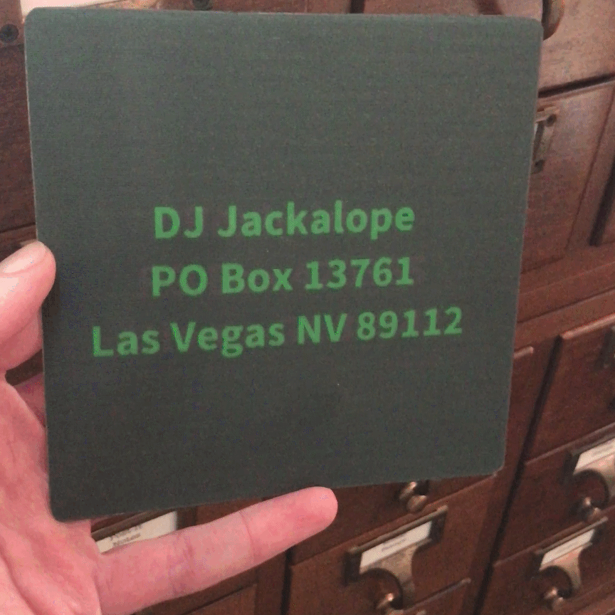 A lenticular postcard flipping between two addresses